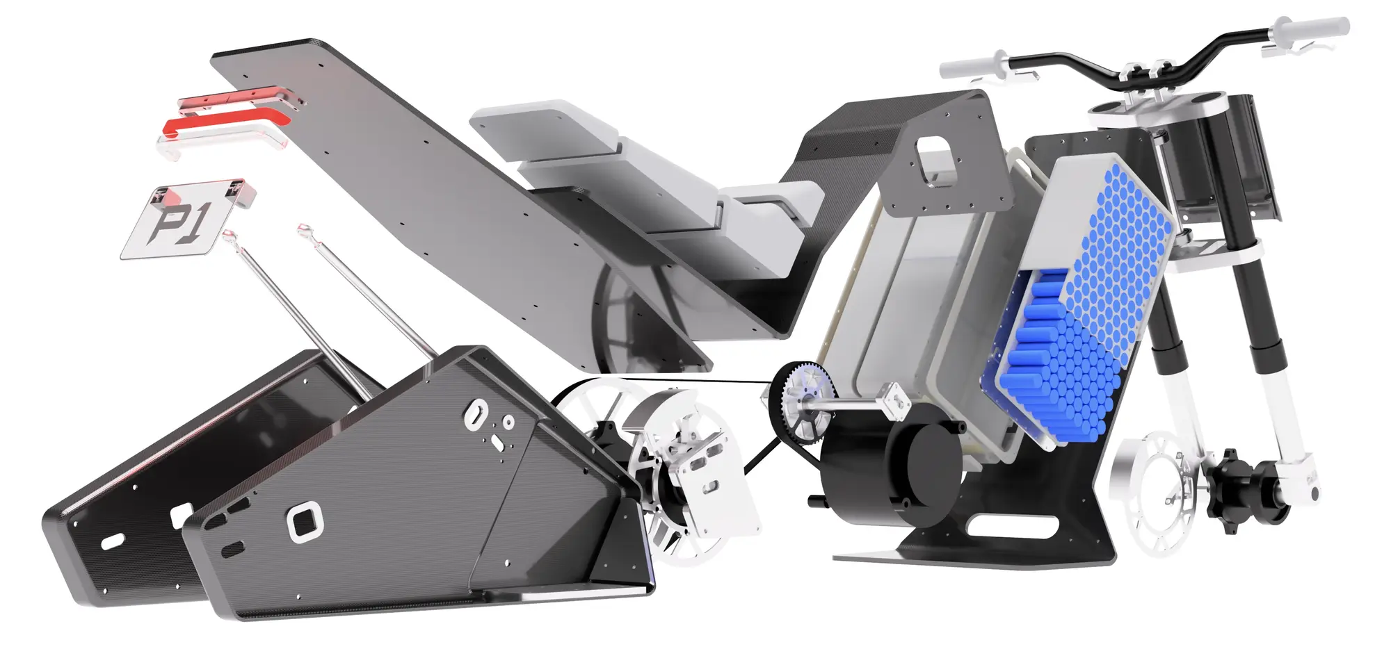 Exploded view of the Ply-Labs P1 carbon panel chassis