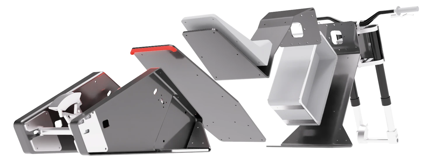 Exploded view of the Ply-Labs P1 carbon panel chassis
